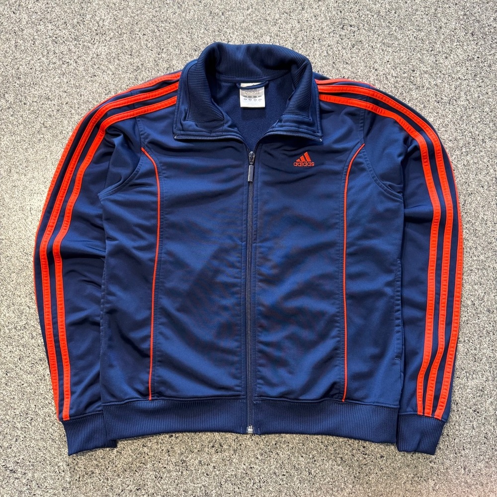 Adidas Track Jacket Womens S Vintage Y2K Navy Blue Orange Stripes